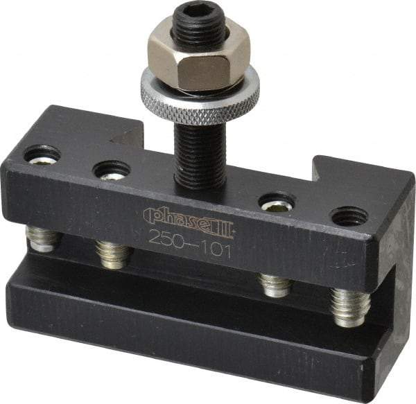 Phase II - Series AXA, #1 Turning & Facing Tool Post Holder - 12" & Under Lathe Swing, 1-1/2" OAH, 1/2" Max Tool Cutting Size, 15/16" Centerline Height - Exact Tool & Supply