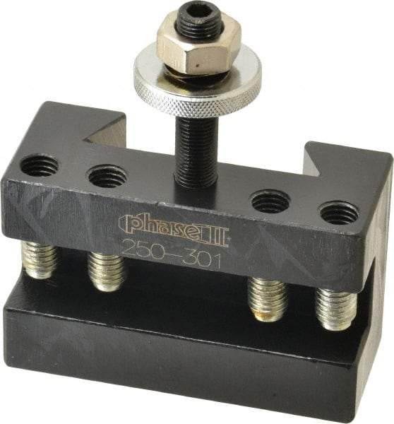 Phase II - Series CXA, #1 Turning & Facing Tool Post Holder - 13 to 18" Lathe Swing, 2-1/8" OAH, 3/4" Max Tool Cutting Size, 1-7/16" Centerline Height - Exact Tool & Supply