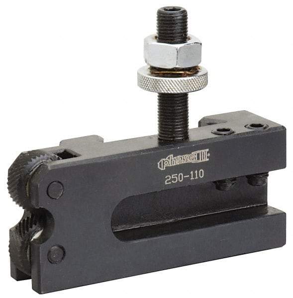 Phase II - Series AXA, #10 Knurling, Turning & Facing Tool Post Holder - 12" & Under Lathe Swing, 1-9/16" OAH, 1/2" Max Tool Cutting Size, 7/8" Centerline Height - Exact Tool & Supply