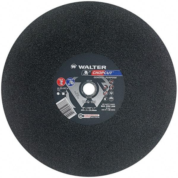 WALTER Surface Technologies - 16" 30 Grit Aluminum Oxide Cutoff Wheel - 7/64" Thick, 1" Arbor, 3,800 Max RPM, Use with Electric & Gas Powered Saws - Exact Tool & Supply