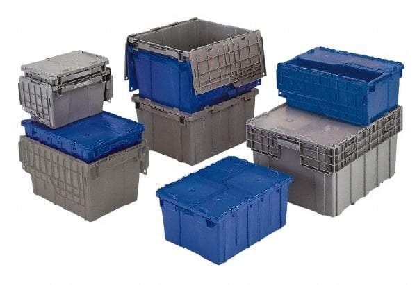 Orbis - 0.7 Cu Ft, 40 Lb Load Capacity Gray Polyethylene Attached-Lid Container - Stacking, Nesting, 21.8" Long x 15.1" Wide x 5-1/2" High, Lid Included - Exact Tool & Supply