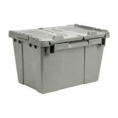 Orbis - 0.6 Cu Ft, 70 Lb Load Capacity Gray Polyethylene Attached-Lid Container - Stacking, Nesting, 15.2" Long x 10.9" Wide x 9.7" High, Lid Included - Exact Tool & Supply