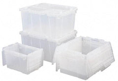 Orbis - 0.6 Cu Ft, 70 Lb Load Capacity Clear Polypropylene Attached-Lid Container - Stacking, Nesting, 15.2" Long x 10.9" Wide x 9.7" High, Lid Included - Exact Tool & Supply