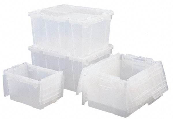 Orbis - 0.3 Cu Ft, 70 Lb Load Capacity Clear Polypropylene Attached-Lid Container - Stacking, Nesting, 11.8" Long x 9.8" Wide x 7.7" High, Lid Included - Exact Tool & Supply