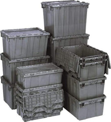 Quantum Storage - 1.42 Cu Ft, 75 Lb Load Capacity Gray Polyethylene Attached-Lid Container - Stacking, Nesting, 22.1" Long x 12.6" Wide x 11.9" High, Lid Included - Exact Tool & Supply