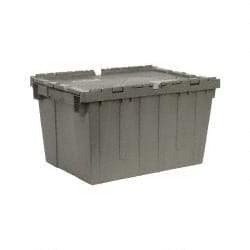 Quantum Storage - 1.67 Cu Ft, 60 Lb Load Capacity Gray Polyethylene Attached-Lid Container - Stacking, Nesting, 21.8" Long x 15" Wide x 12.8" High, Lid Included - Exact Tool & Supply
