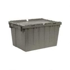 Quantum Storage - 1.67 Cu Ft, 60 Lb Load Capacity Gray Polyethylene Attached-Lid Container - Stacking, Nesting, 21.8" Long x 15" Wide x 12.8" High, Lid Included - Exact Tool & Supply