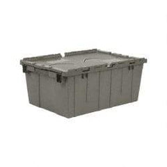 Quantum Storage - 1.27 Cu Ft, 60 Lb Load Capacity Gray Polyethylene Attached-Lid Container - Stacking, Nesting, 21.8" Long x 14.9" Wide x 9.6" High, Lid Included - Exact Tool & Supply