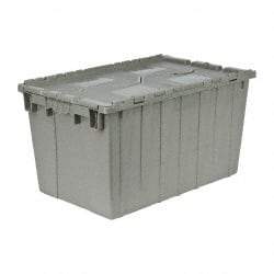 Quantum Storage - 2.2 Cu Ft, 90 Lb Load Capacity Gray Polyethylene Attached-Lid Container - Stacking, Nesting, 25.4" Long x 16.3" Wide x 14.1" High, Lid Included - Exact Tool & Supply