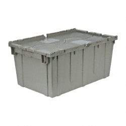 Quantum Storage - 2.5 Cu Ft, 100 Lb Load Capacity Gray Polyethylene Attached-Lid Container - Stacking, Nesting, 27.3" Long x 16.6" Wide x 12-1/2" High, Lid Included - Exact Tool & Supply