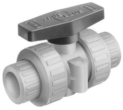 Plast-O-Matic - 1/2" Pipe, Full Port, CPVC True Union Design Ball Valve - Inline - Two Way Flow, FNPT x FNPT Ends, Tee Handle, 175 WOG - Exact Tool & Supply