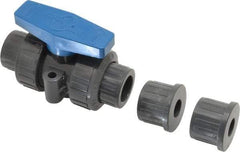 Plast-O-Matic - 1/2" Pipe, Full Port, PVC True Union Design Ball Valve - Inline - Two Way Flow, FNPT x FNPT Ends, Tee Handle, 175 WOG - Exact Tool & Supply