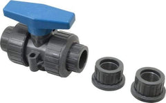 Plast-O-Matic - 3/4" Pipe, Full Port, PVC True Union Design Ball Valve - Inline - Two Way Flow, FNPT x FNPT Ends, Tee Handle, 175 WOG - Exact Tool & Supply