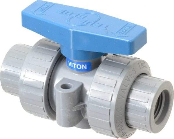 Plast-O-Matic - 1/2" Pipe, Full Port, CPVC True Union Design Ball Valve - Inline - Two Way Flow, FNPT x FNPT Ends, Tee Handle, 175 WOG - Exact Tool & Supply