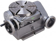 Phase II - 299.97mm Table Diam, Horizontal Tilting Rotary Machining Table - 168.91mm Centerline Height, 1.6" Bore Diam, 4MT Center Taper, 13.97mm T-Slot Width, 90:1 Gear Ratio - Exact Tool & Supply