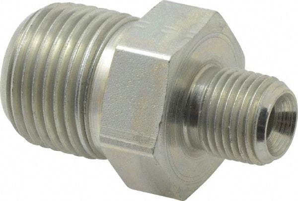 Parker - 3/8 x 1/8 Male Thread, Zinc Plated Steel Industrial Pipe Hex Nipple - MNPTF, 6,000 psi - Exact Tool & Supply