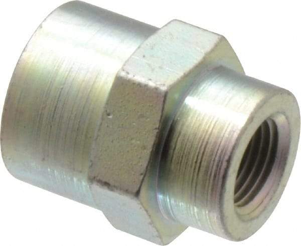 Parker - 1/4 x 1/8 Female Thread, Zinc Plated Steel Industrial Pipe Coupling - FNPTF, 6,000 psi - Exact Tool & Supply