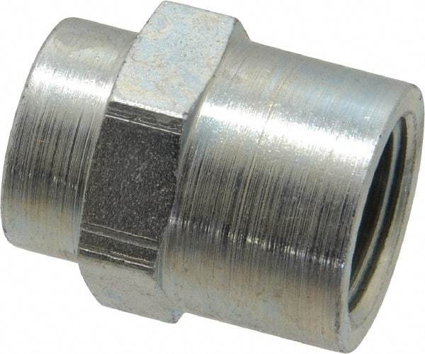 Parker - 3/8 x 1/4 Female Thread, Zinc Plated Steel Industrial Pipe Coupling - FNPTF, 6,000 psi - Exact Tool & Supply