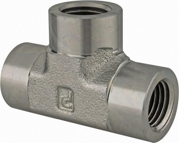 Parker - 3/4 Female Thread, Zinc Plated Steel Industrial Pipe Female Tee - FNPTF, 3,000 psi - Exact Tool & Supply