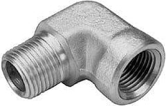 Parker - 1/8 Male Thread x 1/8 Female Thread, Zinc Plated Steel Industrial Pipe 90° Street Elbow - MNPTF x FNPTF, 5,000 psi - Exact Tool & Supply