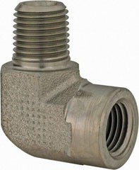 Parker - 3/8 Male Thread x 3/8 Female Thread, Zinc Plated Steel Industrial Pipe 90° Street Elbow - MNPTF x FNPTF, 4,500 psi - Exact Tool & Supply