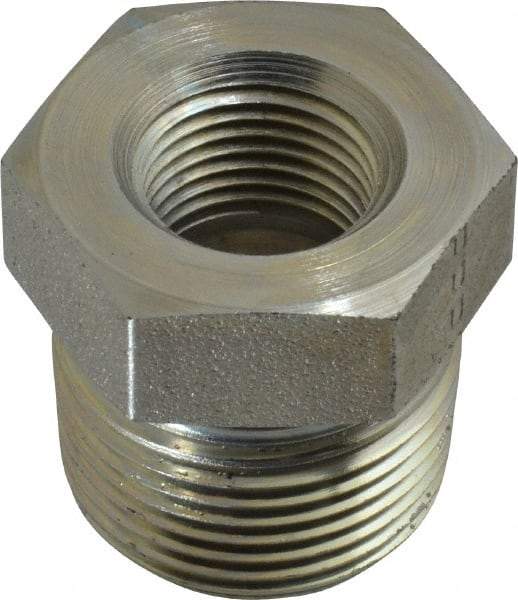 Parker - 3/4 Male Thread x 3/8 Female Thread, Zinc Plated Steel Industrial Pipe Hex Bushing - MNPTF x FNPTF, 5,500 psi - Exact Tool & Supply
