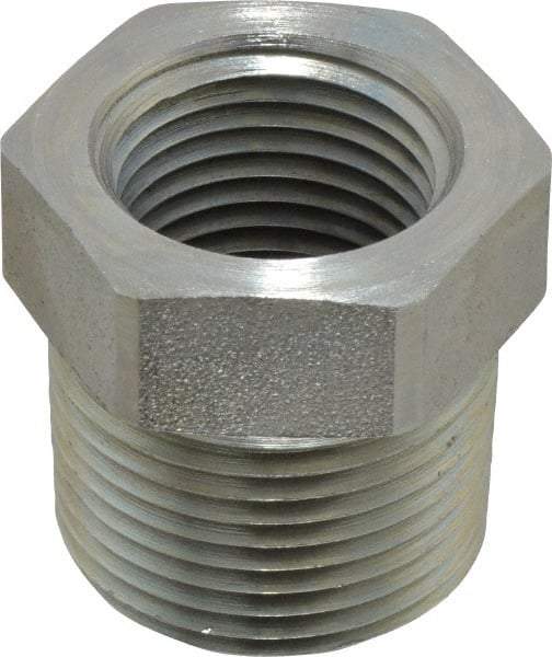 Parker - 3/4 Male Thread x 1/2 Female Thread, Zinc Plated Steel Industrial Pipe Hex Bushing - MNPTF x FNPTF, 5,000 psi - Exact Tool & Supply