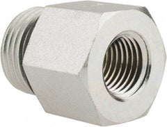 Parker - 3/4-16 Male Thread x 1/4 Female Thread, Zinc Plated Steel Industrial Pipe Adapter - Male Straight Thread O-Ring x Female NPTF, 6,000 psi - Exact Tool & Supply