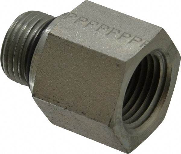 Parker - 3/4-16 Male Thread x 1/2 Female Thread, Zinc Plated Steel Industrial Pipe Adapter - Male Straight Thread O-Ring x Female NPTF, 5,000 psi - Exact Tool & Supply