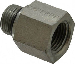 Parker - 3/4-16 Male Thread x 1/2 Female Thread, Zinc Plated Steel Industrial Pipe Adapter - Male Straight Thread O-Ring x Female NPTF, 5,000 psi - Exact Tool & Supply