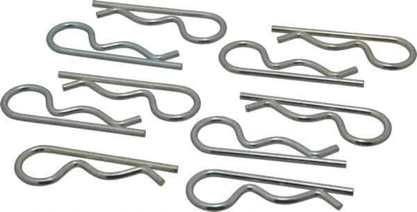 Made in USA - 5/8 to 7/8" Shaft Diam, 2-1/2" Long, 1/8" Wire Diam, Hair Pin Cotter - MB Grade 2 Spring Steel, Zinc-Plated Finish - Exact Tool & Supply
