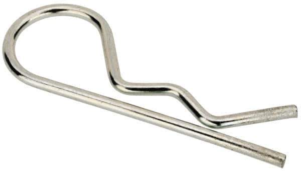 Made in USA - 3/16 to 1/4" Shaft Diam, 1" Long, 0.042" Wire Diam, Hair Pin Cotter - MB Grade 2 Spring Steel, Zinc-Plated Finish - Exact Tool & Supply