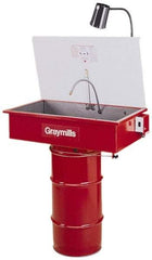 Graymills - Drum Mount Solvent-Based Parts Washer - 10 Gal Max Operating Capacity, Steel Tank, 65" High x 32" Long x 18" Wide, 115 Input Volts - Exact Tool & Supply
