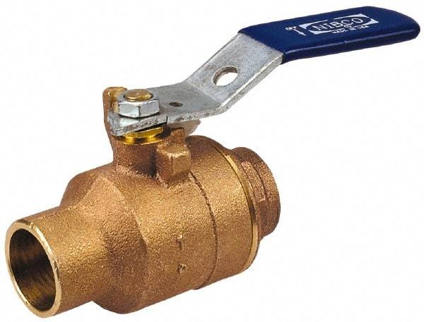 NIBCO - 1-1/4" Pipe, Full Port, Bronze Oxygen Service Ball Valve - 2 Piece, Inline - One Way Flow, Soldered x Soldered Ends, Lever Handle, 600 WOG, 150 WSP - Exact Tool & Supply