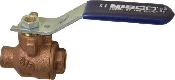 NIBCO - 3/8" Pipe, Full Port, Bronze Standard Ball Valve - 2 Piece, Inline - One Way Flow, Soldered x Soldered Ends, Lever Handle, 600 WOG, 150 WSP - Exact Tool & Supply