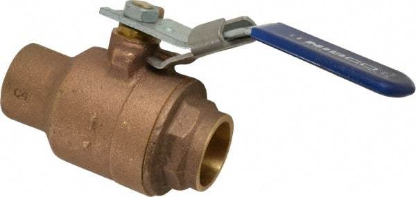 NIBCO - 1" Pipe, Full Port, Bronze Standard Ball Valve - 2 Piece, Inline - One Way Flow, Soldered x Soldered Ends, Locking Lever Handle, 600 WOG, 150 WSP - Exact Tool & Supply