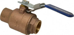 NIBCO - 1" Pipe, Full Port, Bronze Standard Ball Valve - 2 Piece, Inline - One Way Flow, Soldered x Soldered Ends, Locking Lever Handle, 600 WOG, 150 WSP - Exact Tool & Supply