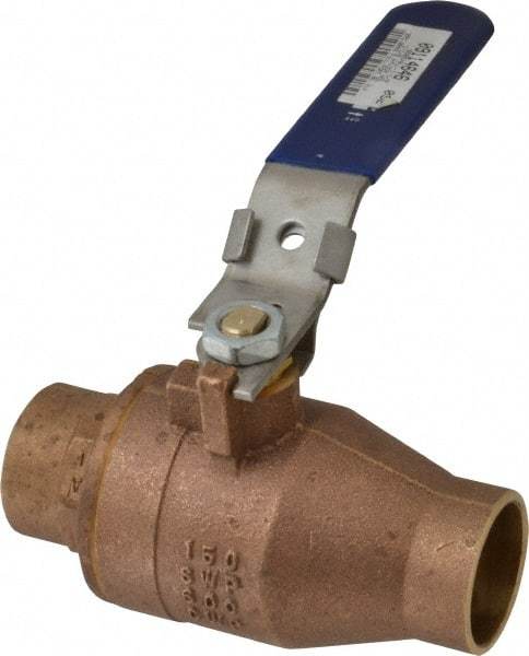 NIBCO - 1-1/2" Pipe, Full Port, Bronze Standard Ball Valve - 2 Piece, Inline - One Way Flow, Soldered x Soldered Ends, Locking Lever Handle, 600 WOG, 150 WSP - Exact Tool & Supply