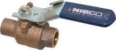NIBCO - 1/2" Pipe, Full Port, Bronze Standard Ball Valve - 2 Piece, Inline - One Way Flow, Soldered x Soldered Ends, Locking Lever Handle, 600 WOG, 150 WSP - Exact Tool & Supply