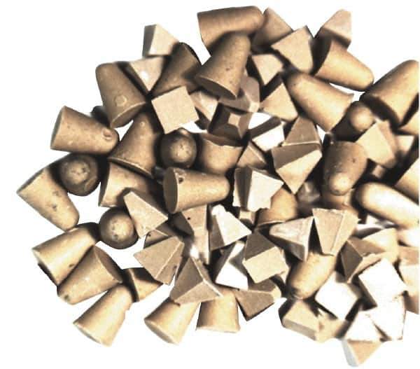 Bel-Air Finishing Supply - 20 Lb Plastic Carrier, Cone & Pyramid Shaped, Tumbling Media - Cut Type, Angle Edge, Wet Operation, 1/4 & 3/8" High x 1/4 & 3/8" Long Base - Exact Tool & Supply