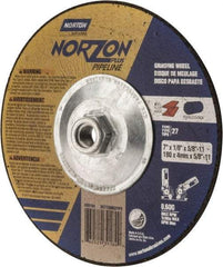Norton - 30 Grit, 7" Wheel Diam, 1/8" Wheel Thickness, Type 27 Depressed Center Wheel - Ceramic, 8,600 Max RPM, Compatible with Angle Grinder - Exact Tool & Supply