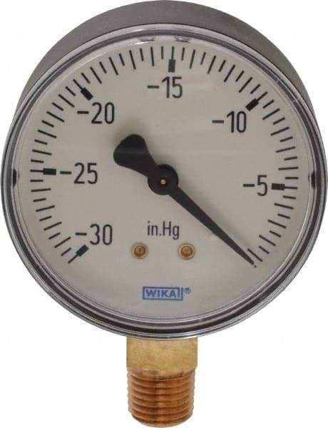 Wika - 2-1/2" Dial, 1/4 Thread, 30-0 Scale Range, Pressure Gauge - Lower Connection Mount, Accurate to 3-2-3% of Scale - Exact Tool & Supply
