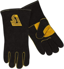 Steiner - Size L Cotton/Foam Lined Cowhide Welding Glove - 13-1/2" OAL, Gauntlet Cuff, Wing Thumb, For General Welding - Exact Tool & Supply