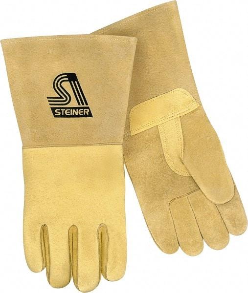 Steiner - Size XL Unlined Pigskin Welding Glove - 13-1/2" OAL, Gauntlet Cuff, Thumb Strap, For MIG - Exact Tool & Supply