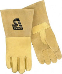 Steiner - Size XL Unlined Pigskin Welding Glove - 13-1/2" OAL, Gauntlet Cuff, Thumb Strap, For MIG - Exact Tool & Supply