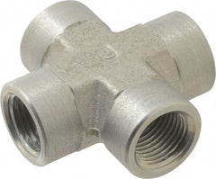Parker - 1/2 Female Thread, Zinc Plated Steel Industrial Pipe Female Cross - FNPTF, 3,000 psi - Exact Tool & Supply