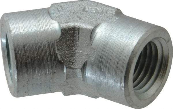 Parker - 1/4 Female Thread, Zinc Plated Steel Industrial Pipe 45° Female Elbow - FNPTF, 5,000 psi - Exact Tool & Supply