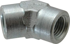 Parker - 1/4 Female Thread, Zinc Plated Steel Industrial Pipe 45° Female Elbow - FNPTF, 5,000 psi - Exact Tool & Supply