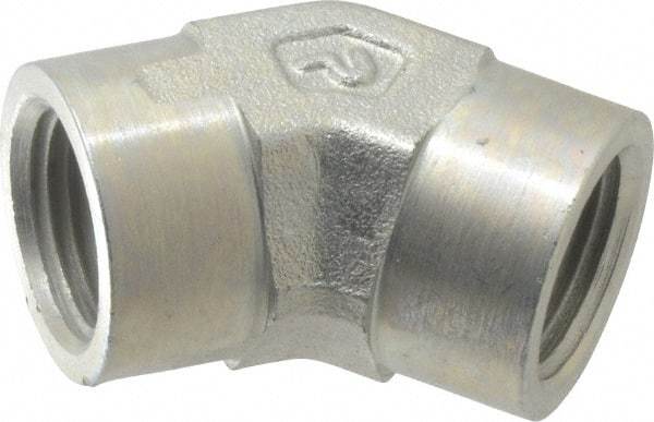 Parker - 3/8 Female Thread, Zinc Plated Steel Industrial Pipe 45° Female Elbow - FNPTF, 4,500 psi - Exact Tool & Supply