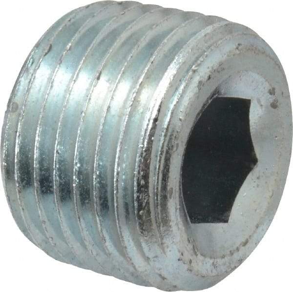 Parker - 1/2 Male Thread, Zinc Plated Steel Industrial Pipe Hollow Hex Plug - MNPTF, 6,000 psi - Exact Tool & Supply